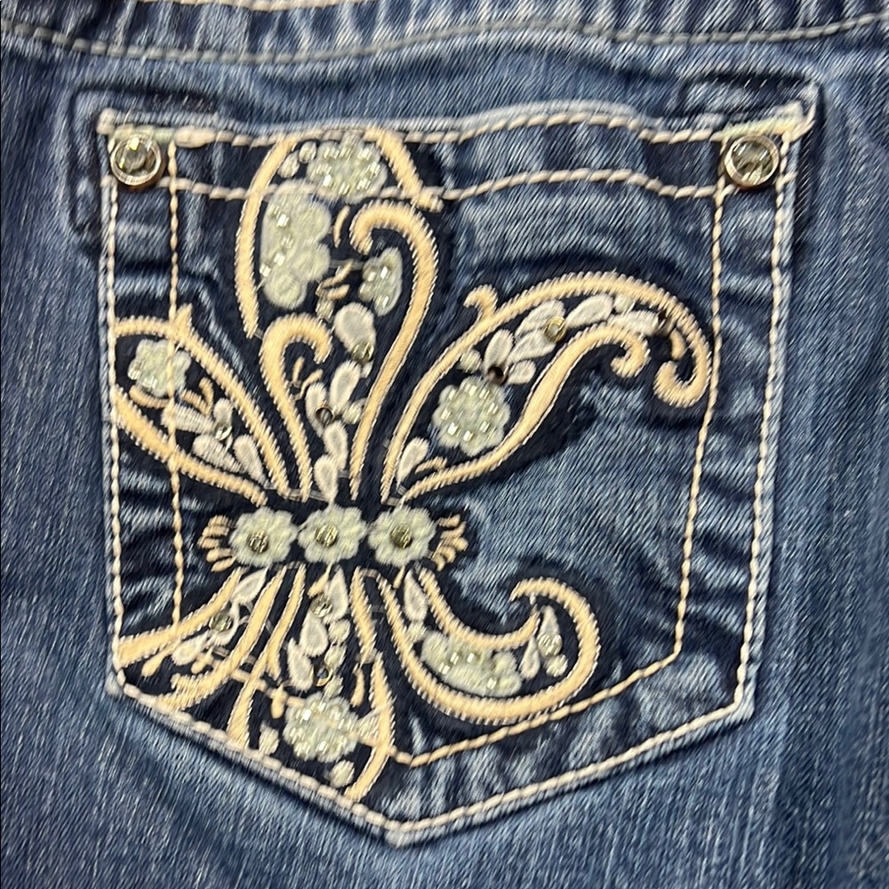 Miss Me Blue Boyfriend Jeans with Rhinestone Embellishments - Picture 7 of 12